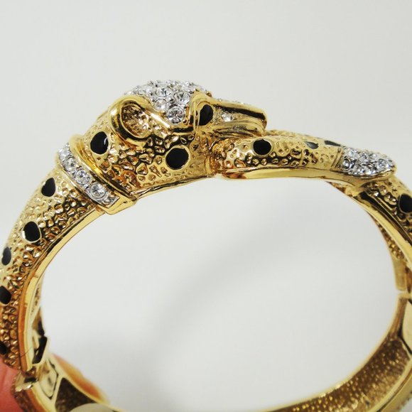 A&S Leopard Enamel Rhinestone Bangle Bracelet Jaguar - Picture 3 of 13